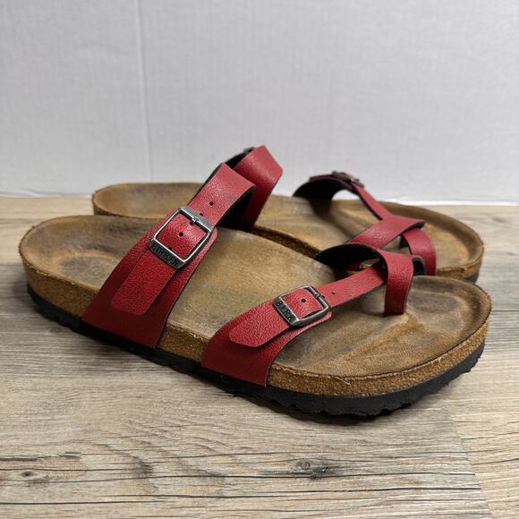 Birkenstock Sandals Womens Mayari Birko-Flor Red Comfort Toe Loop Size 39 8.5 - Picture 1 of 9
